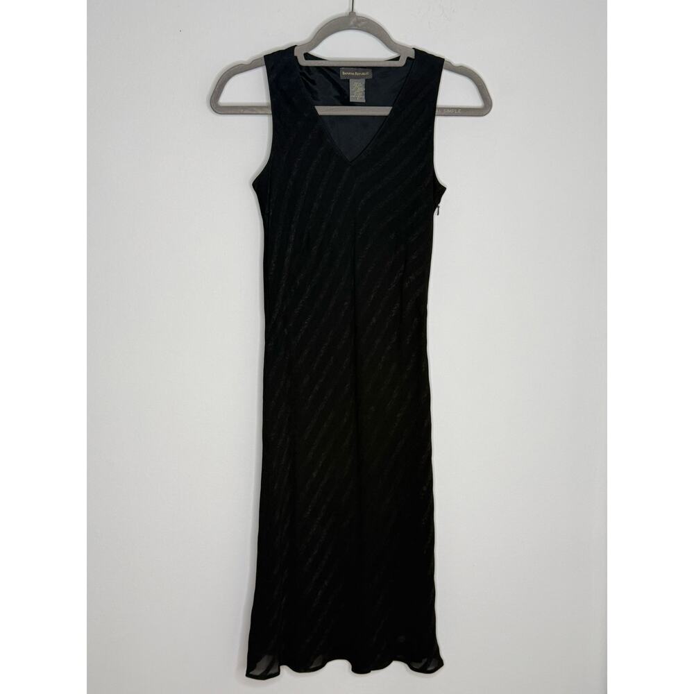 Banana Republic Black Sheer Stripes Lined Sleeveless Maxi Dress Size 2 Glam